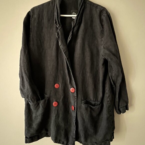 Vintage Oversized Black Pure Linen Double breasted Jacket/Blazer from 90s - Picture 1 of 9